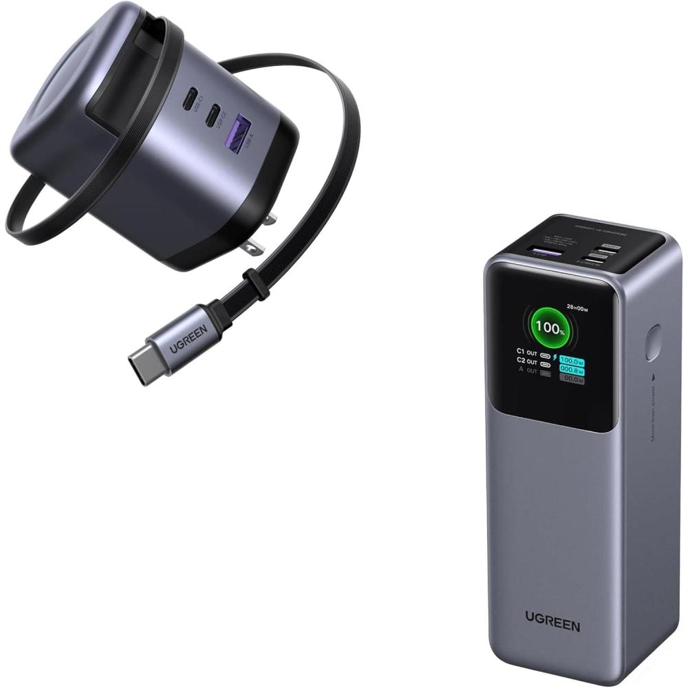 imageUGREEN Nexode Power Bank Bundle with Nexode 100W GaN USB C Retractable Charger with Builtin Cable