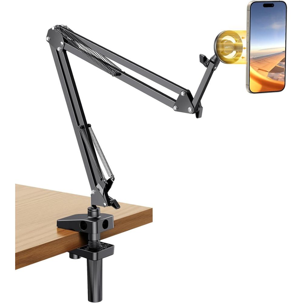 imageUGREEN Phone Desk Mount for Bed Magnetic iPhone Holder for Magsafe Upgraded Sturdy Arm Gooseneck Compatible with iPhone 17 Air 16 15 14 13 12 Pro Max Overhead Cell Phone Stand