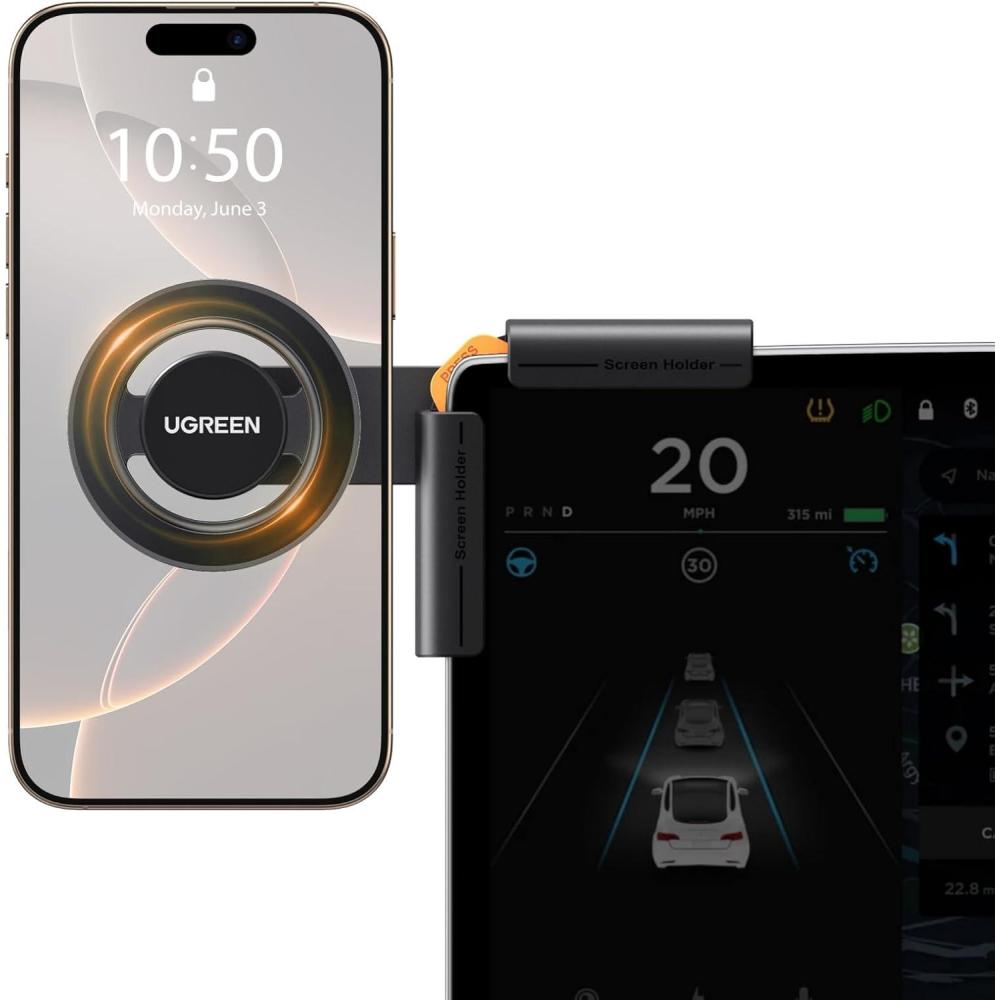 imageUGREEN Phone Holder for Tesla Model 3 and Y Accessories Magsafe Car Mount Magnetic Phone Mount Strongest Magnet Power Compatible with iPhone 17 16 15 14 13 Plus Pro Max Series