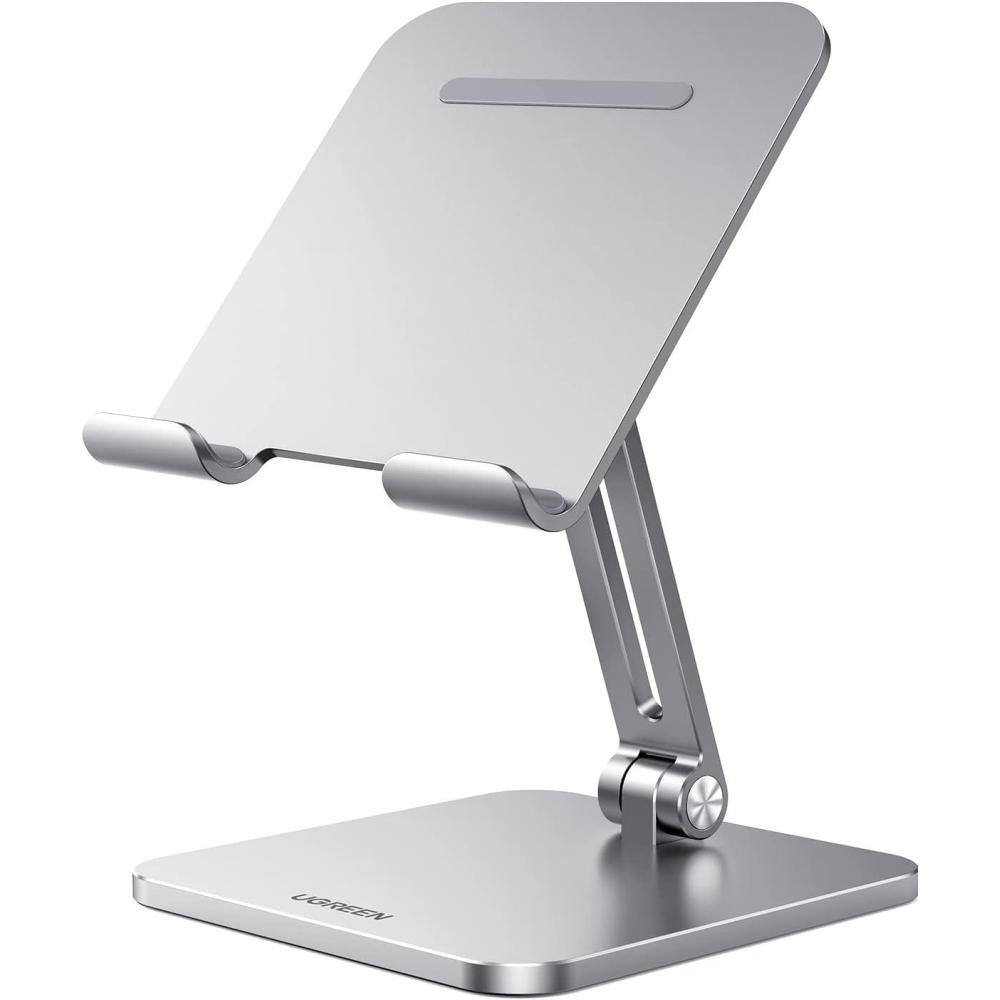 imageUGREEN Tablet Stand Compatible for iPad Desk Stand Holder Adjustable Aluminum Thicker Base Compatible with iPad Pro Air Mini 13 129 11 Inch Home Office Desk Accessories GreySilver