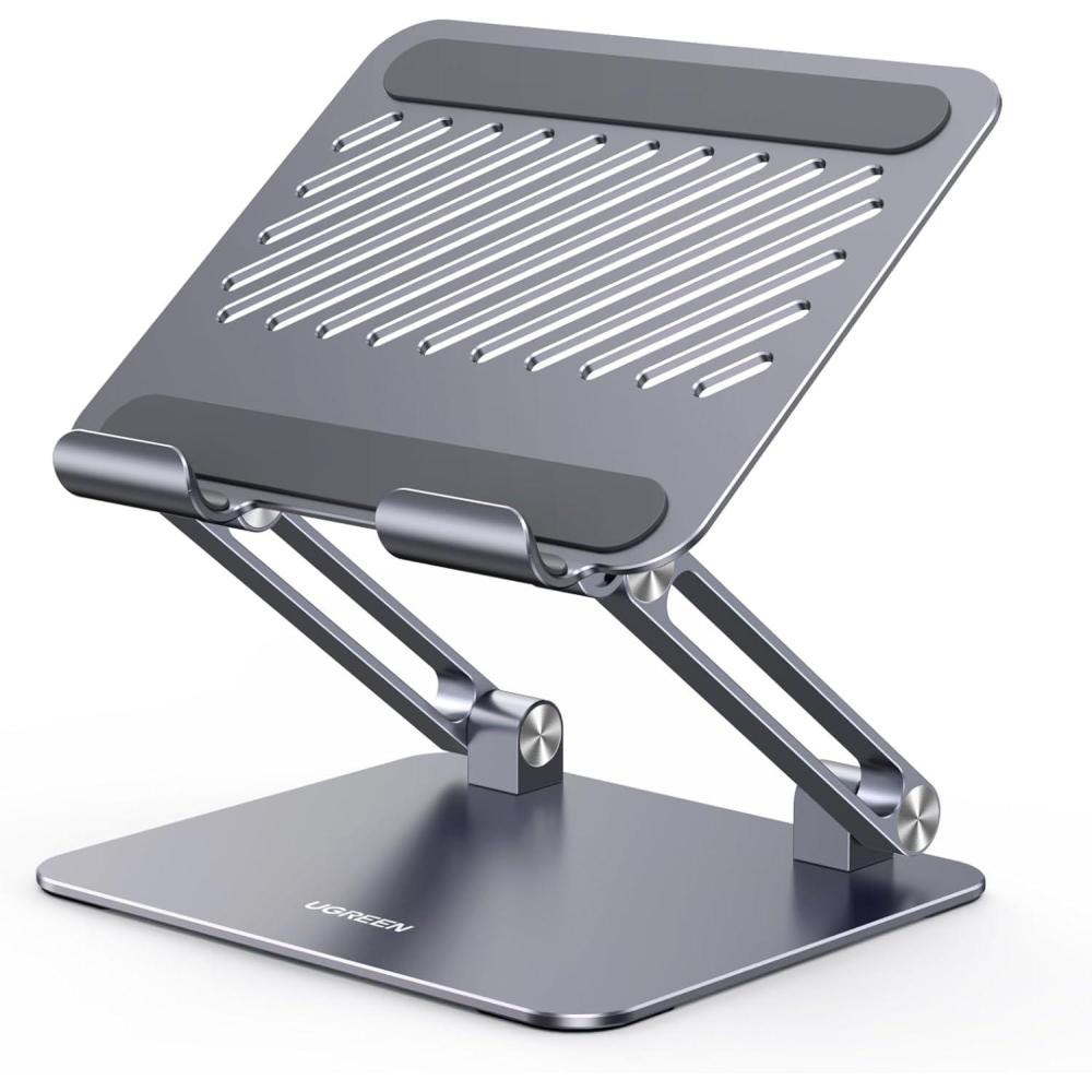 imageUGREEN Tablet Stand Holder for Desk Dual Rod Support Aluminum Tablet Holder Adjustable MultiAngle Home Office Accessories Compatible with iPad Pro 13 12 11 105 Air Mini 5 4 3 2 Phone EReader SilverGrey