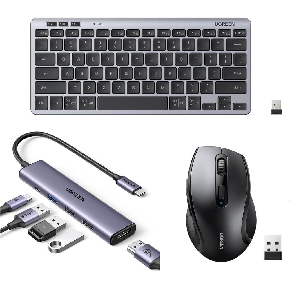 imageUGREEN USB C Hub Bundle with Wireless Mouse and 78 Keys Keyboard