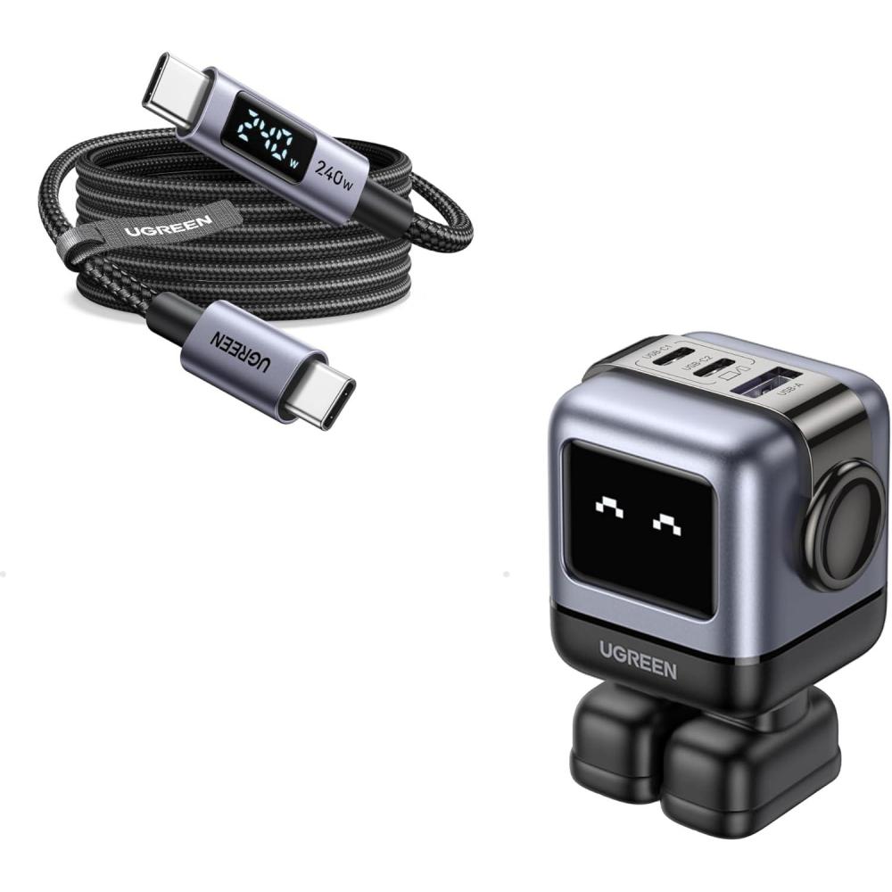 imageUGREEN Uno Charger 65W USB C Charger Bundle with 66ft 240W USB C Cable with Digital Display Compatible with iPhone 1717 Pro17 Pro Max MacBook ProAir Galaxy S25S24 iPad ProAir Pixel 10