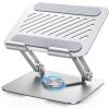 imageUGREEN Tablet Stand Holder for Desk with 360 Rotating Base Aluminum Dual Rod Support Adjustable Home Office Accessories Compatible with iPad Pro 13 12 11 Air Mini 5 4 3 Phone EReader Silver