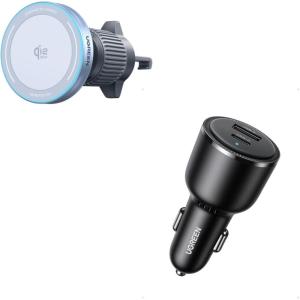 UGREEN 25W MagFlow Wireless Fast Charging Cradle Mount with 63W USB C Car Charger Adapter