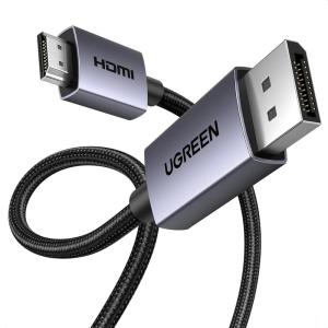 UGREEN 4K DisplayPort to HDMI Cable 1080P@120Hz, Active DP 1.2 to HDMI 1.4 Cord Alu Braided, Unidirectional Cable 6.6FT Compatible with Monitor, Desktop, HDTV, Laptop, AMD, NVIDIA(6.6FT)