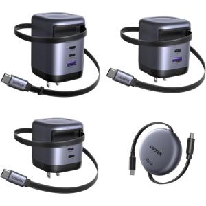 UGREEN 4-Pack Universal Retractable USB-C Charger Kit – Multi-Device GaN Chargers for Laptop, Tablet, Phone & Accessories – Travel-Ready Wall Chargers