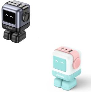 UGREEN 65W USB-C Charger Bundle, Black Robot + Light Blue Robot 3-Port Fast Charger Combo, Compatible with iPhone 16/15/14/13, Galaxy S25/S24, iPad Pro, MacBook Air, Pixel