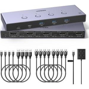 UGREEN 8K@60Hz HDMI KVM Switch 4 Computers with 4 USB 3.0 Ports Aluminum KVM Switches Share One Monitor Keyboard Mouse Hard Drives Printer with 4 HDMI Cables, 4 USB Cables and Desktop Controller