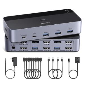 UGREEN HDMI KVM Switch 2 Monitors 2 Computers 4K@60Hz, with 4 USB 3.0 Ports for 2 Computers Sharing 2 Monitors Keyboard Mouse Printer with 4 HDMI Cables, 2 USB Cables, Power Adapter and Controller
