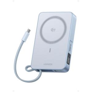UGREEN MagFlow 10,000mAh Power Bank, Qi2 25W Certified Wireless Charging, Magnetic Portable Charger for MagSafe with Built-in Cable, 30W USB-C Battery Pack for iPhone 17 Pro Max/16/15/14/13/12