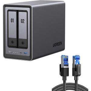 UGREEN NAS DXP2800 2-Bay Desktop NAS,Network Attached Storage (Diskless) Bundle with UGREEN Cat 8 Ethernet Cable 10FT, High Speed Braided 40Gbps 2000Mhz Network Cord Cat8 RJ45 Shielded.