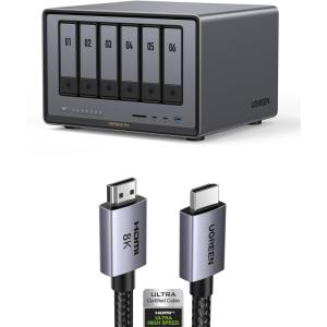 UGREEN NASync DXP6800 Pro 6-Bay Desktop NAS,Network Attached Storage (Diskless) Bundle with 8K HDMI 2.1 Cable 48Gbps 10FT