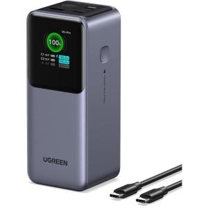 UGREEN Nexode Power Bank 20000mAh 130W Portable Charger 72Wh PD Fast Charging 3-Port USB C Battery Pack with TFT Smart Display for MacBook/iPad/iPhone 17/16/Samsung S24 and More