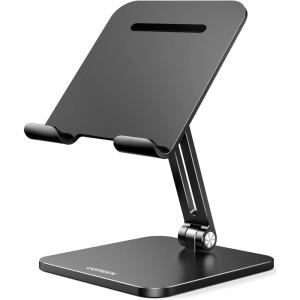 UGREEN Tablet Stand Compatible for iPad Desk Stand Holder Adjustable Aluminum Thicker Base Compatible with iPad Pro Air Mini 13 12.9 11 Inch Home Office Desk Accessories Grey(Black)