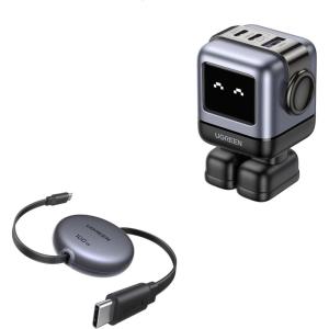 UGREEN Uno 65W USB C Charger Bundle with 100W Retractable USB C Cable for MacBook Pro, iPhone 17 Pro, Galaxy S25/S24, Pixel 10