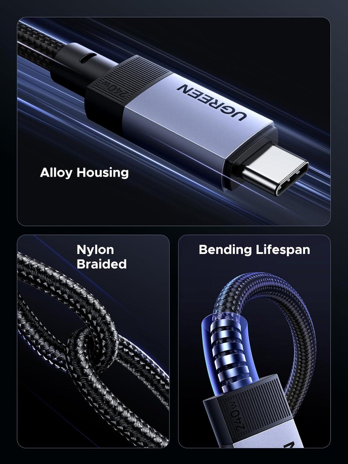 imageUGREEN 240W USB C Cable Gen2 10Gbps USB 32 4K 60Hz Video Output Fast Charging Compatible with iPhone 171615 Pro Max NVMe SSD Monitor Galaxy S25S24S23 Ultra MacBook Pro 33FT