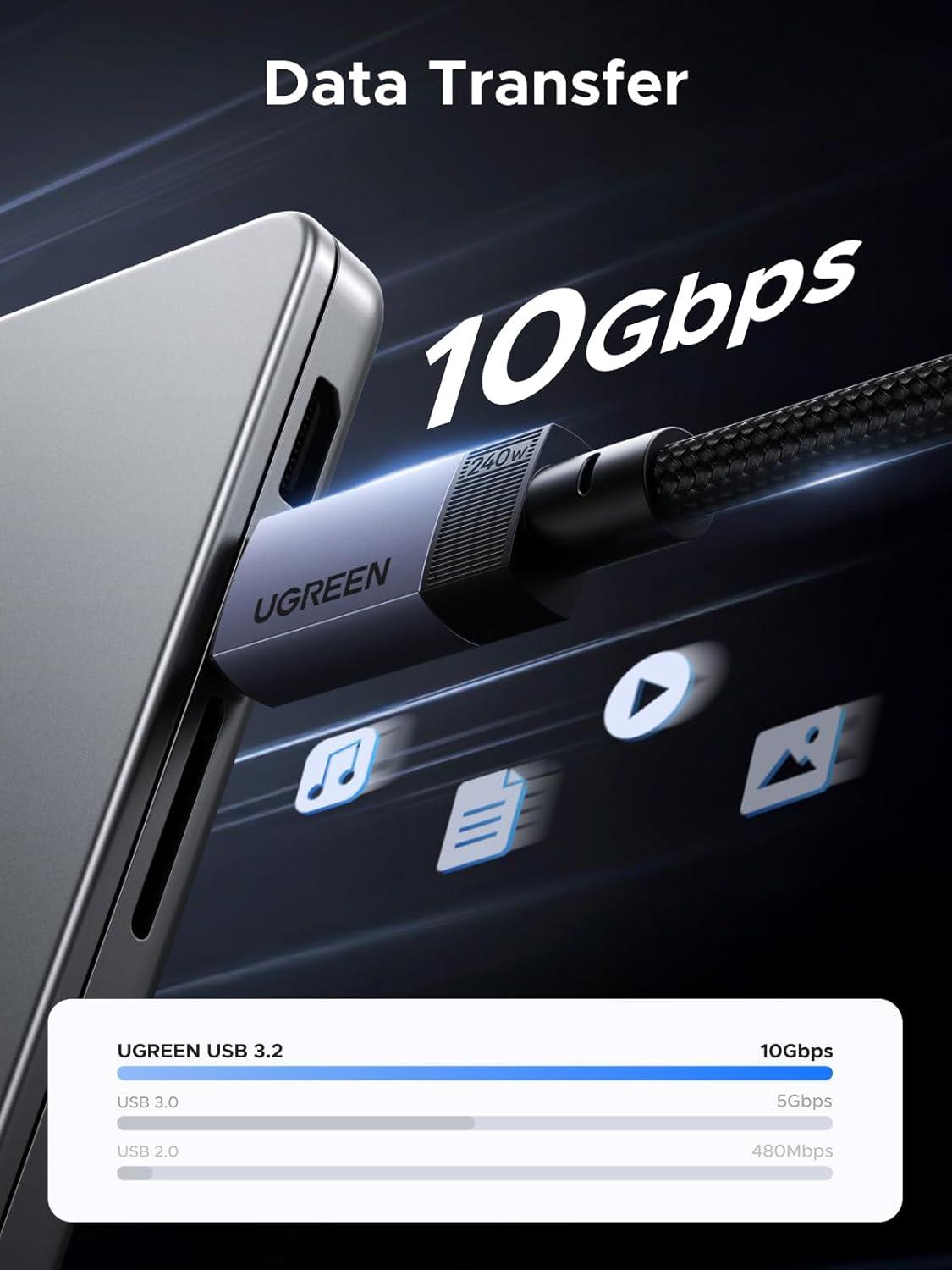 imageUGREEN 240W USB C Cable Gen2 10Gbps USB 32 4K 60Hz Video Output Fast Charging Compatible with iPhone 171615 Pro Max NVMe SSD Monitor Galaxy S25S24S23 Ultra MacBook Pro 33FT