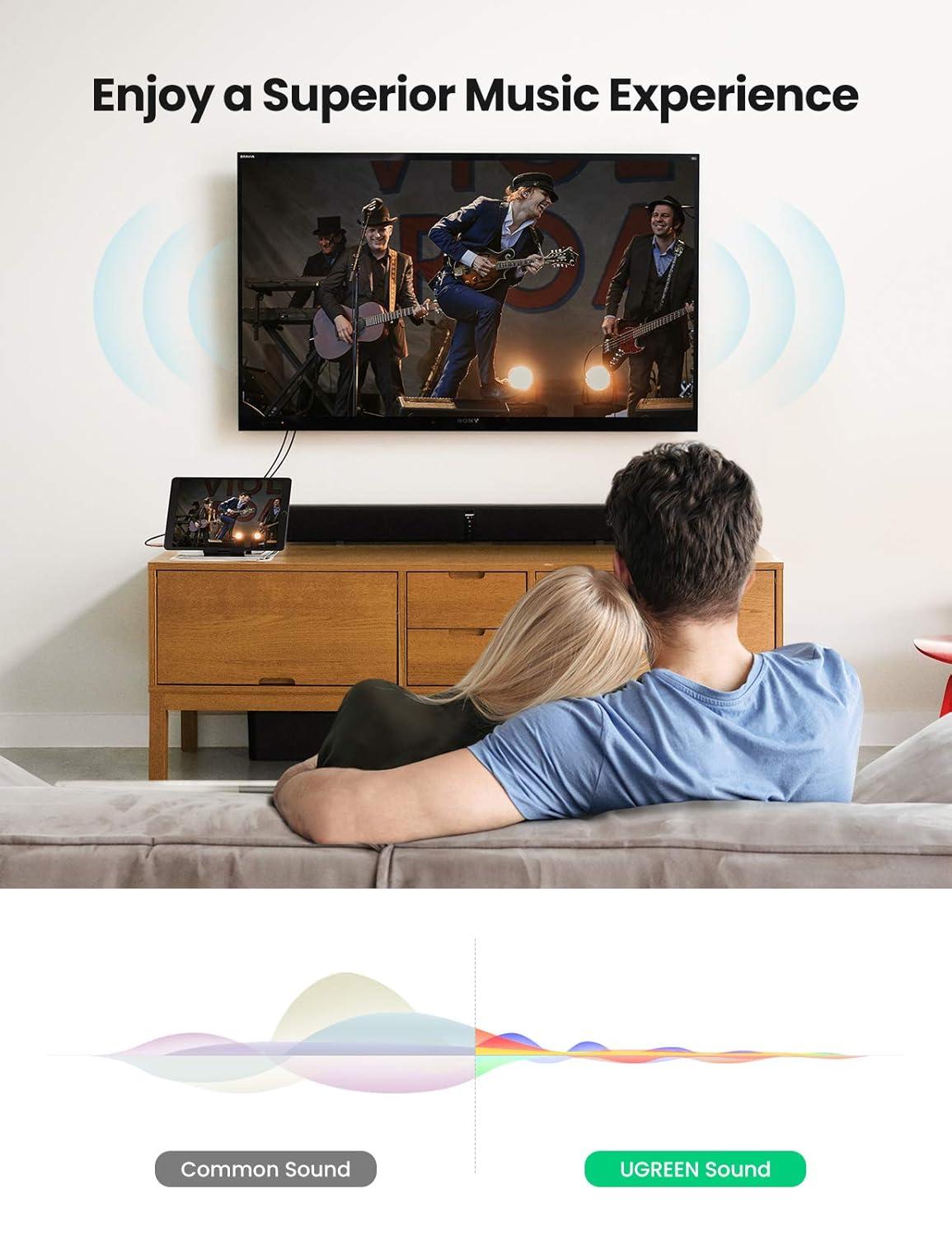 imageUGREEN 35mm to 2 Male RCA Cable Stereo Audio Adapter Braided HiFi Sound Auxiliary RCA Y Splitter Metal Shell Shielded Aux Y Cord Compatible with Smartphone MP3 Tablet Speaker 66FT33FT