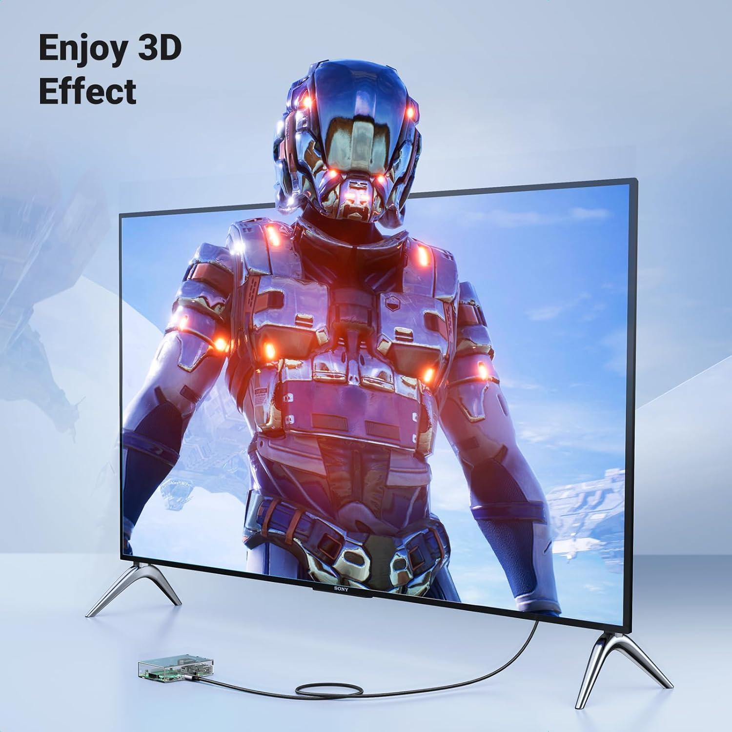 imageUGREEN 8K Mini HDMI to HDMI Cable 66FT Aluminum Braided 8K60Hz 4K240Hz Bidirectional HDR eARC Compatible with Raspberry Pi Zero Camera Camcorder Graphics Card Tablet Projector200 Centimeters