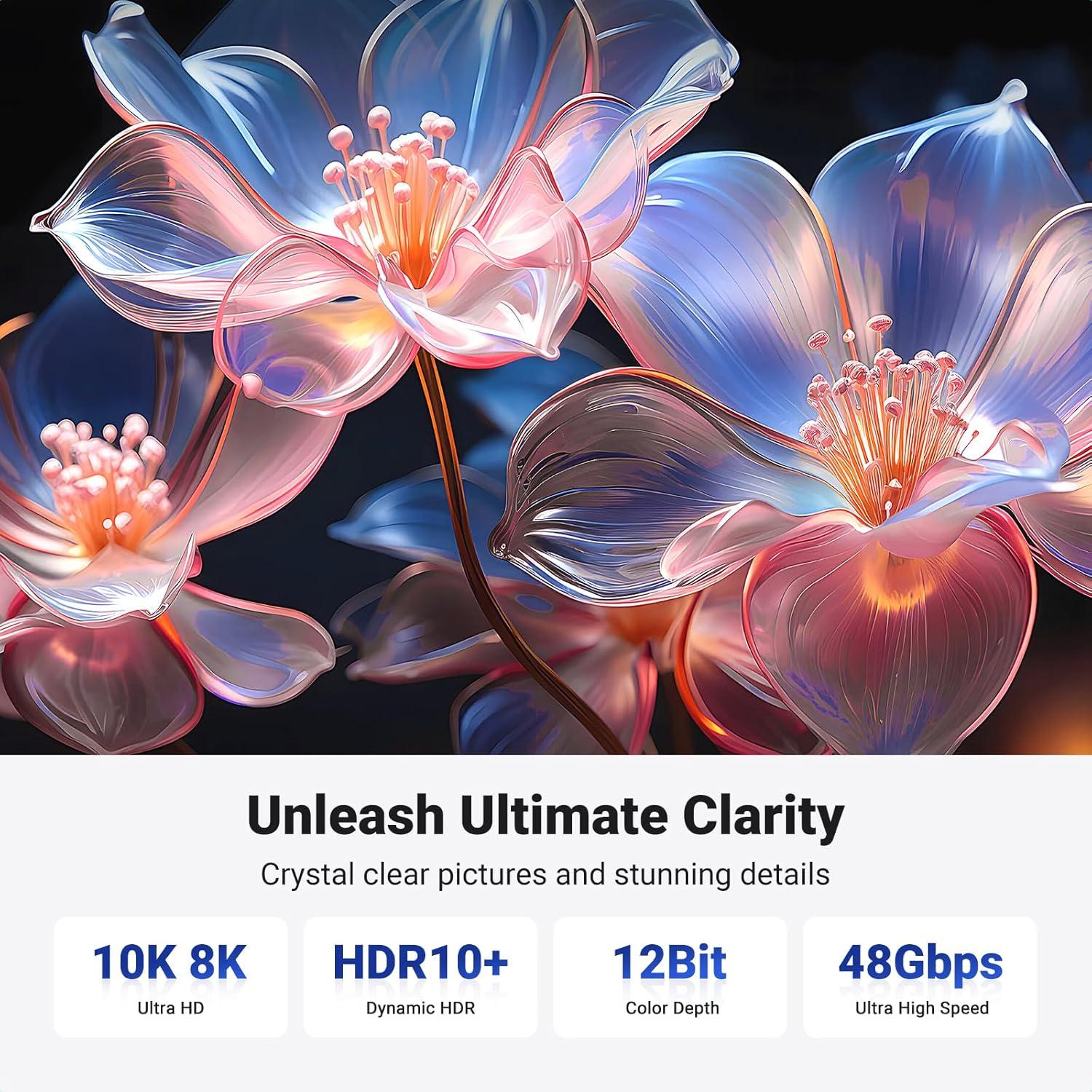 imageUGREEN HDMI 21 Cable Certified 8K 66FT Ultra High Speed HDMI Cord Braided 48Gbps 4K240Hz 10K60Hz with Dynamic HDR eARC Dolby Atmos HDCP Compatible with PS5 PS4 Xbox Roku TV HDTV Bluray Projector33FT