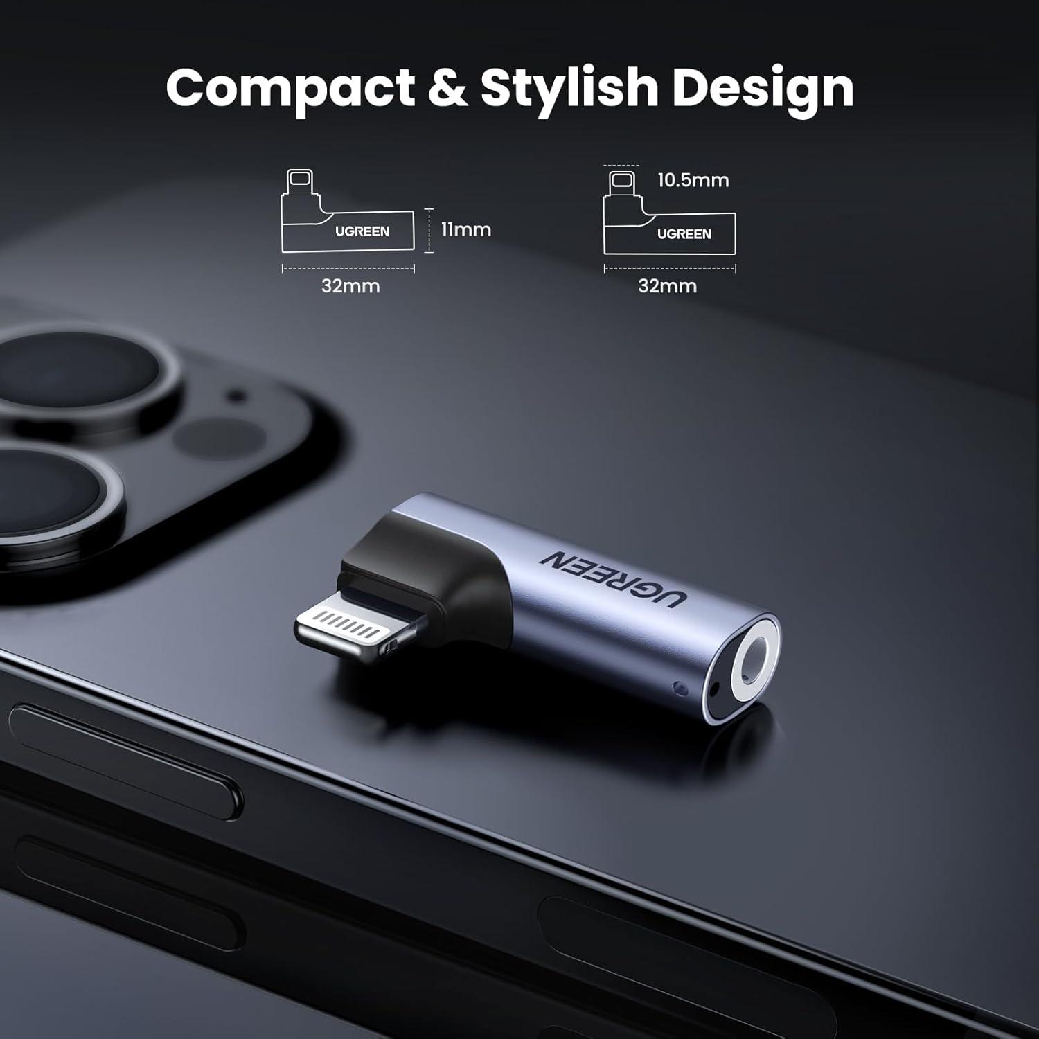 imageUGREEN Headphone Adapter for iPhone Lightning to 35mm Jack MFi TRRS Aux Earphone Stereo Audio Mic Converter Mini Dongle Compatible with iPhone 14 13 Pro Max 12 11 XR XS SE 2022 iPad Headset Car