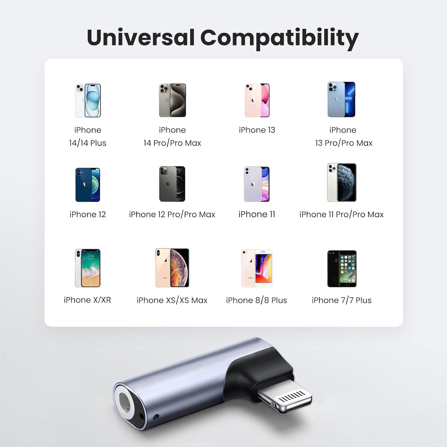 imageUGREEN Headphone Adapter for iPhone Lightning to 35mm Jack MFi TRRS Aux Earphone Stereo Audio Mic Converter Mini Dongle Compatible with iPhone 14 13 Pro Max 12 11 XR XS SE 2022 iPad Headset Car