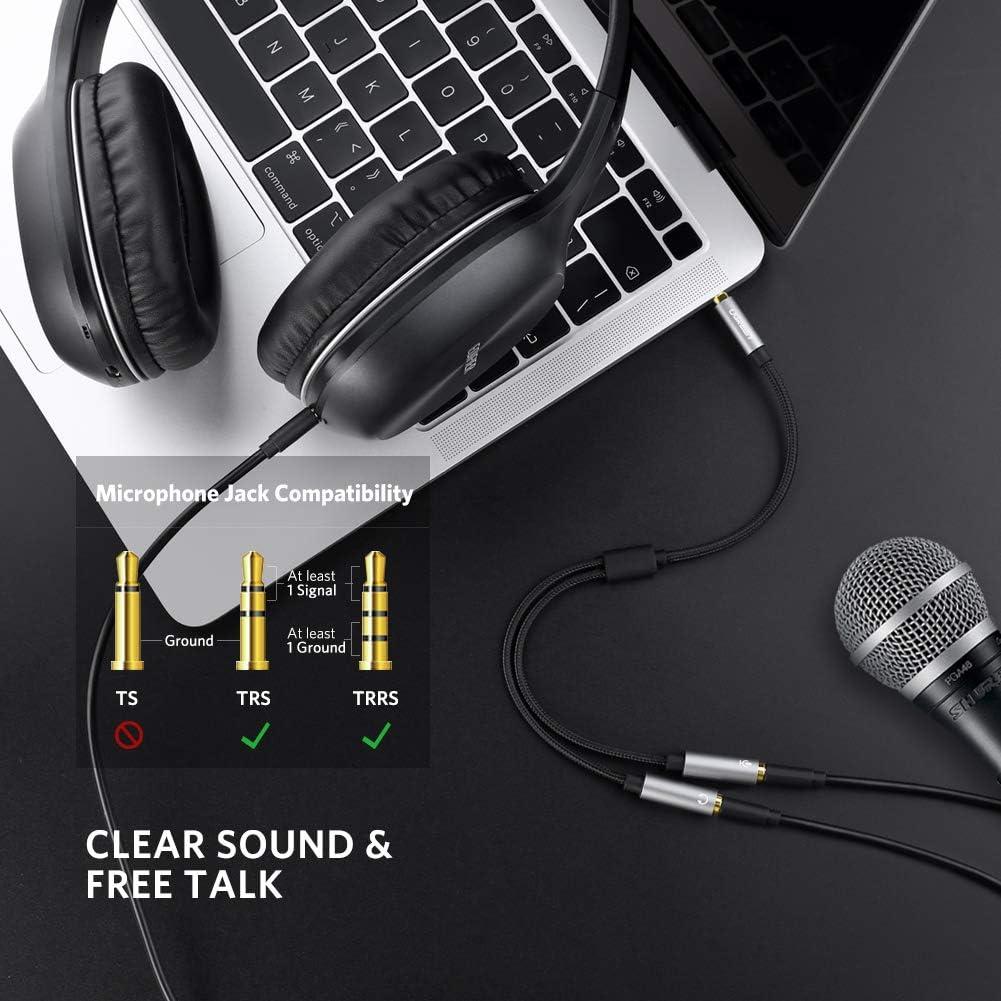 imageUGREEN Headphone Splitter 35mm 2 Female to 1 Male Mic and Audio Y Splitter TRRS Headset Adapter Cable Stereo Compatible with Switch 2PS4PS5 Steam Deck Xbox PC Laptop Phone Tablet Gaming