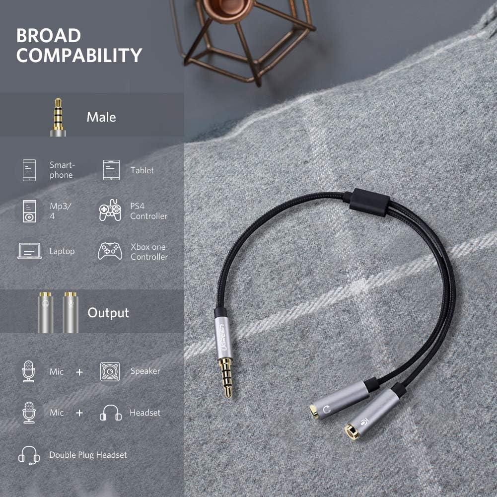 imageUGREEN Headphone Splitter 35mm 2 Female to 1 Male Mic and Audio Y Splitter TRRS Headset Adapter Cable Stereo Compatible with Switch 2PS4PS5 Steam Deck Xbox PC Laptop Phone Tablet Gaming