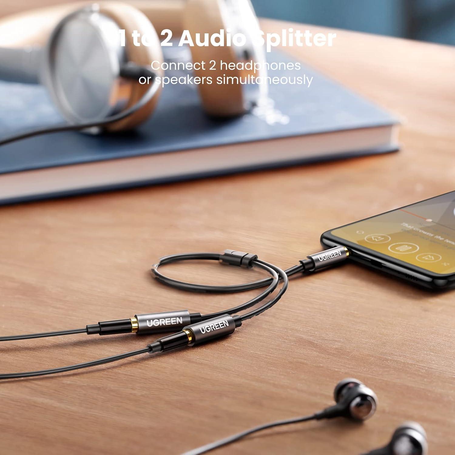 imageUGREEN Headphone Splitter 35mm Audio Stereo Y Splitter Aux Extension Cable Male to Female Dual Headphone Jack Adapter for Earphone Compatible with Switch 2PS4PS5 iPhone iPad Tablet Laptop 787