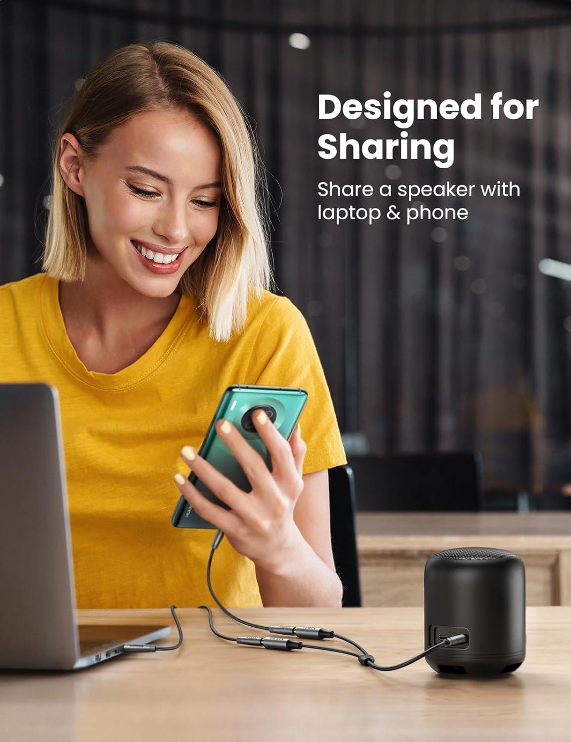 imageUGREEN Headphone Splitter 35mm Aux Splitter 2 Female to 1 Male Audio Y Stereo Dual Headphone Adapter Compatible with Switch 2PS4PS5 MacBook iPad PC Tablet Laptop TV Phone Speaker