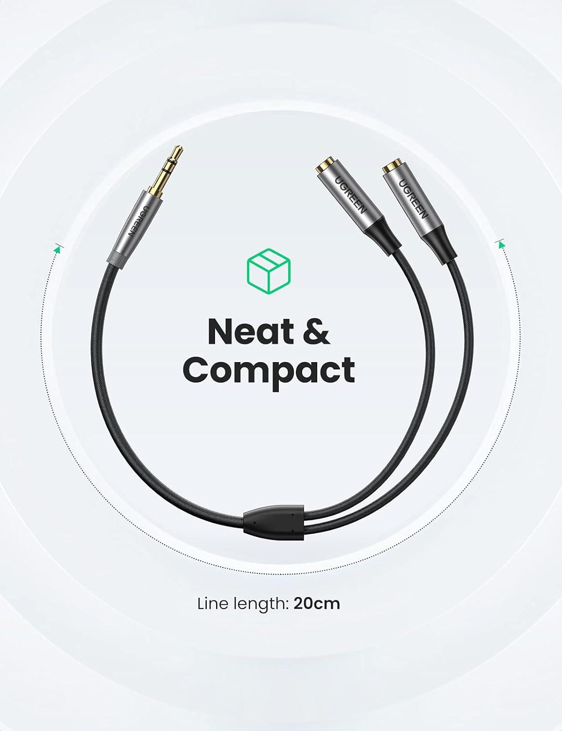 imageUGREEN Headphone Splitter 35mm Aux Splitter 2 Female to 1 Male Audio Y Stereo Dual Headphone Adapter Compatible with Switch 2PS4PS5 MacBook iPad PC Tablet Laptop TV Phone Speaker