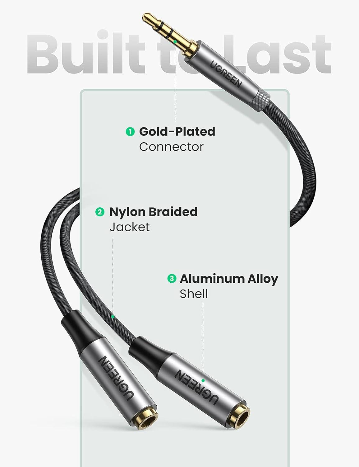 imageUGREEN Headphone Splitter 35mm Aux Splitter 2 Female to 1 Male Audio Y Stereo Dual Headphone Adapter Compatible with Switch 2PS4PS5 MacBook iPad PC Tablet Laptop TV Phone Speaker