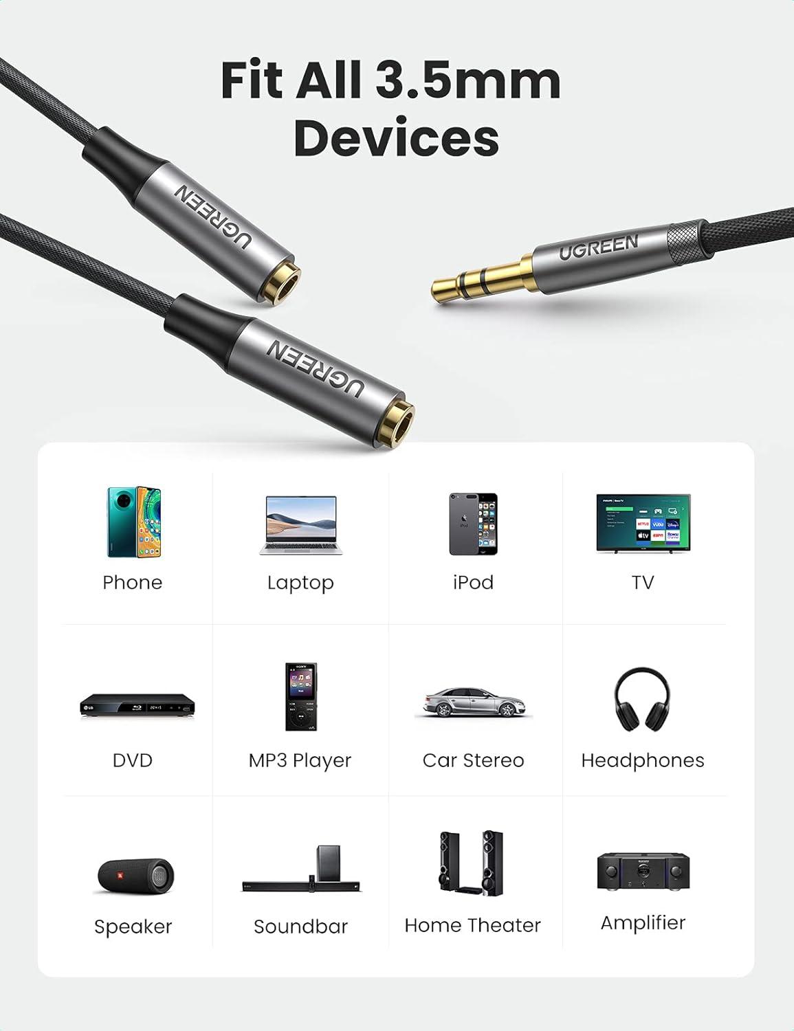 imageUGREEN Headphone Splitter 35mm Aux Splitter 2 Female to 1 Male Audio Y Stereo Dual Headphone Adapter Compatible with Switch 2PS4PS5 MacBook iPad PC Tablet Laptop TV Phone Speaker