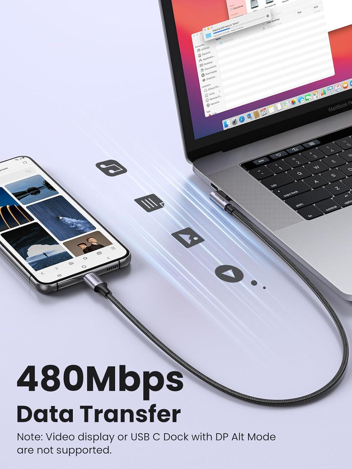 imageUGREEN Right Angle USB C Cable 66FT 60W USB C to USB C Cable 90 Degree Type C Cable for iPhone 1716 MacBook ProAir iPad Pro 2022Air 5Mini 6 Galaxy S25S24S23 Pixel 109 Switch66ft