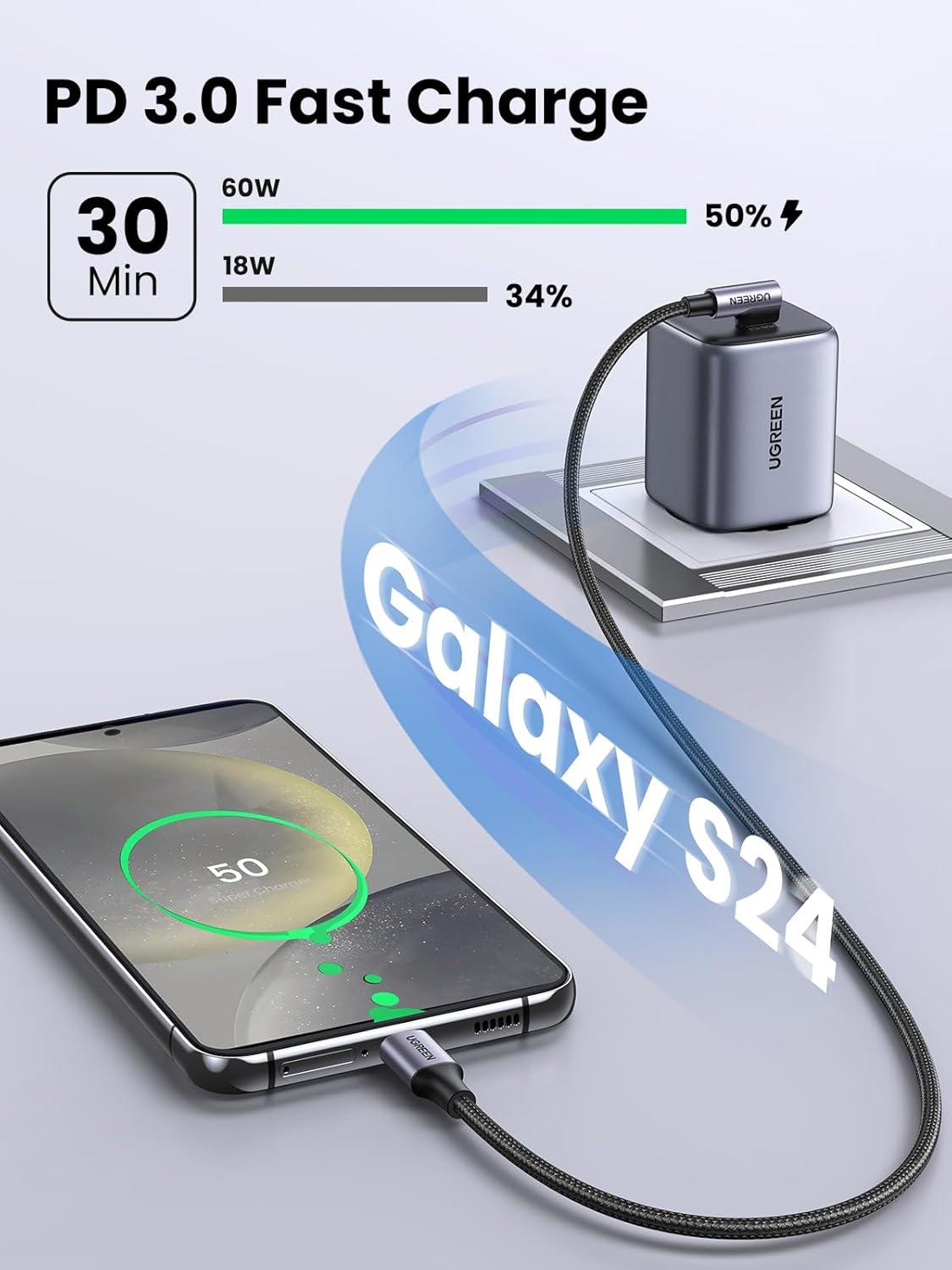 imageUGREEN Right Angle USB C Cable 66FT 60W USB C to USB C Cable 90 Degree Type C Cable for iPhone 1716 MacBook ProAir iPad Pro 2022Air 5Mini 6 Galaxy S25S24S23 Pixel 109 Switch66ft