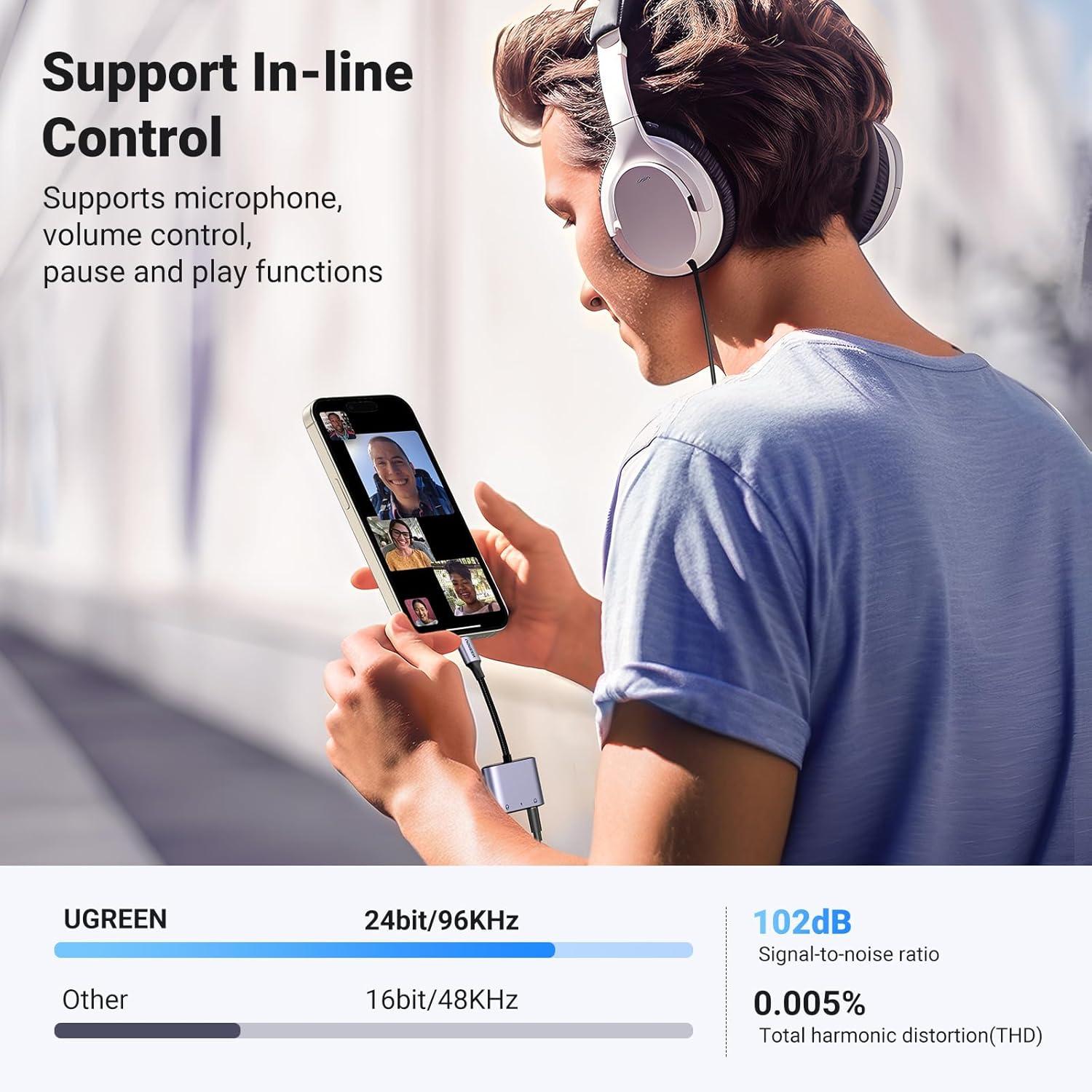 imageUGREEN USB C to 35mm Audio Adapter 3 in 1 Charger and Headphone Splitter USB C to Aux Dual Headphone Jack with PD 60W Fast Charge Cable for iPhone 1716 Pro Max Galaxy S2524 Ultra Pixel 10 iPad