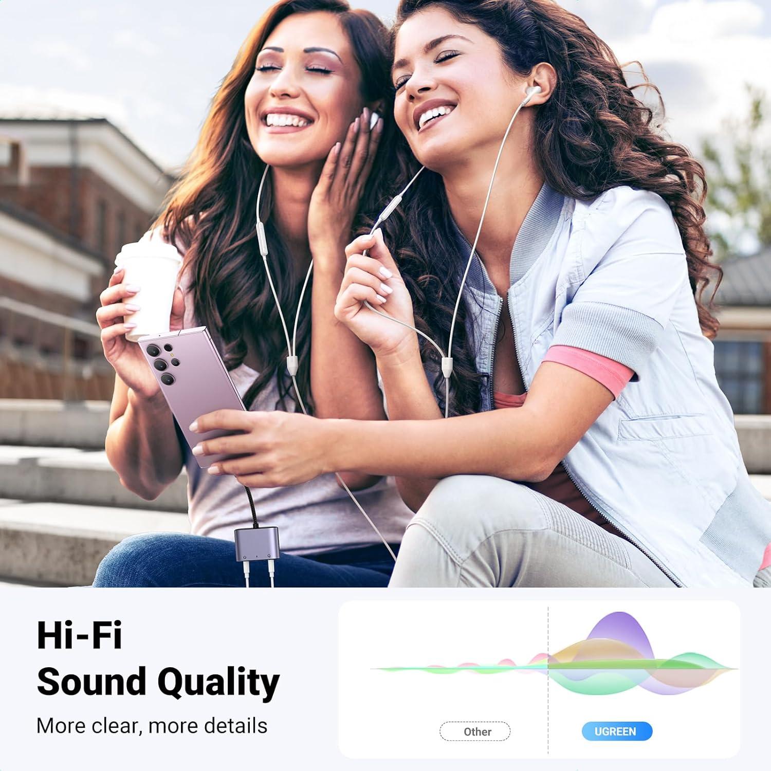 imageUGREEN USB C to 35mm Audio Adapter 3 in 1 Charger and Headphone Splitter USB C to Aux Dual Headphone Jack with PD 60W Fast Charge Cable for iPhone 1716 Pro Max Galaxy S2524 Ultra Pixel 10 iPad