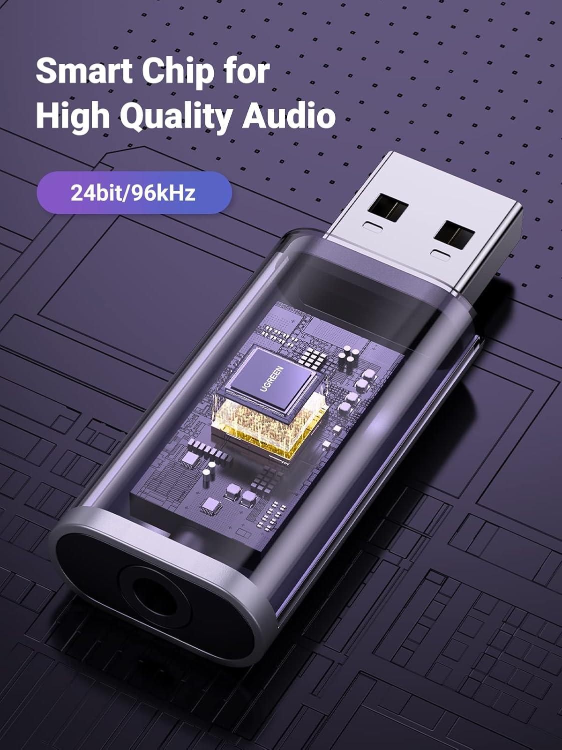 imageUGREEN USB to Audio Jack USB External Sound Card 35mm Audio Adapter 2 in 1 USB A to Aux TRRS Headphone Adapter Microphone Stereo Jack Aluminum Compatible with PS5 PC Windows Mac Linux Laptop DesktopSilver