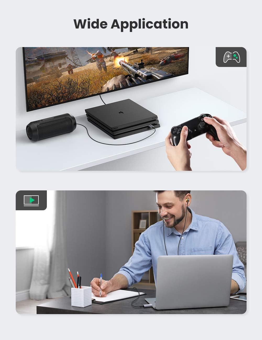 imageUGREEN USB to Audio Jack USB External Sound Card 35mm Audio Adapter 2 in 1 USB A to Aux TRRS Headphone Adapter Microphone Stereo Jack Aluminum Compatible with PS5 PC Windows Mac Linux Laptop DesktopSilver