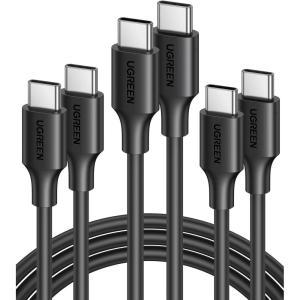 UGREEN 60W 3-Pack USB C to USB C Cable, Type C Fast Charging Cable Compatible with iPhone 17/17 Air/17 Pro/16, MacBook Pro 2022, Samsung Galaxy S25/S24/Z Fold/Z Flip, Google Pixel 9, Switch, 6.6FT