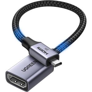 UGREEN 8K@60Hz Micro HDMI to HDMI Adapter, 10K 4K@240Hz Micro HDMI 2.1 Male Female Bidirectional Cable HDR 3D Dolby VRR 48Gbps, Compatible with Raspberry Pi 5/Pi 500/Camera/Portable Monitor, 0.8FT