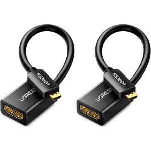 UGREEN Micro HDMI to HDMI Adapter, Male to Female Cable HDMI 2.0 4K@60Hz HDR 3D Dolby 18Gbps High Speed Compatible with Raspberry Pi 500/Pi 5/GoPro Hero 7 6/Retroid Pocket 3+, 1.6FT(1.6FT (Pack of 2))