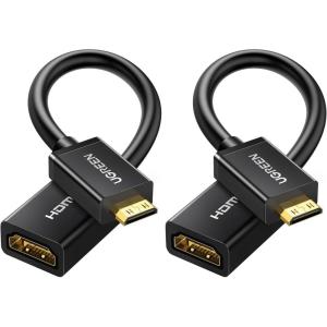 UGREEN Mini HDMI to HDMI Adapter 4K 60Hz Male to Female Adapter Compatible with Raspberry Pi, Portable Monitors, DSLR Cameras, Camcorders, Laptops, Projectors, Tablets Graphics Cards 0.6FT(0.6FT (Pack of 2))