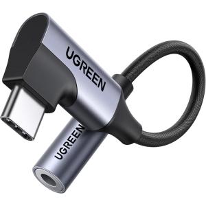 UGREEN USB C to 3.5mm Audio Adapter Type C to Aux Headphone Jack Dongle 24bit/96kHz HiFi DAC Cable Right Angle Cord Compatible with iPhone 17 16 Pro Max/16 Plus, iPad, Galaxy S25 S24 Ultra, Pixel 10