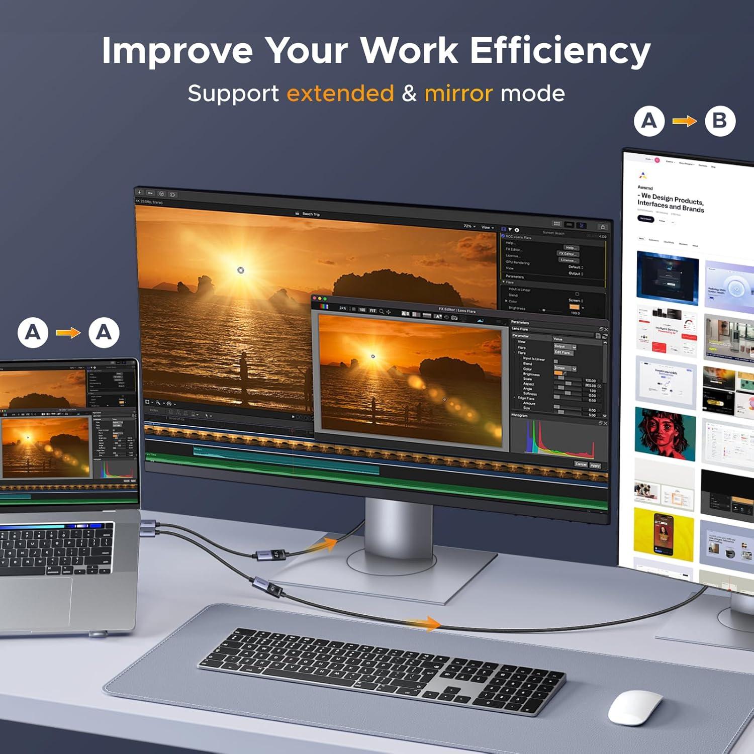 imageUGREEN 2 Pack 4K DisplayPort to HDMI Adapter Unidirectional DP 12 PC to HDMI 14 Converter Braided Cable Male to Female for Desktop Projector Monitor Compatible with AMD NVIDIA Passive 066FT1