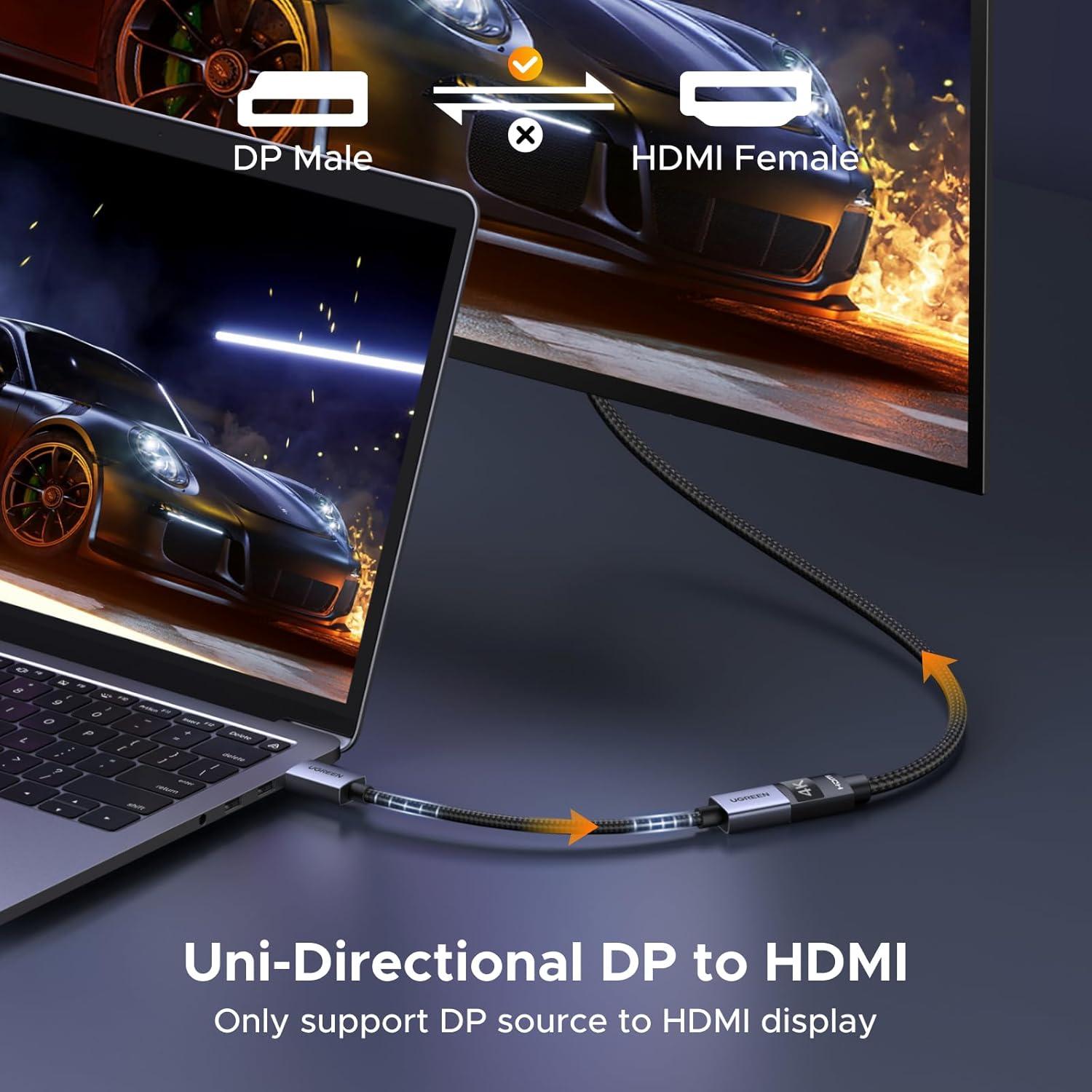 imageUGREEN 2 Pack 4K DisplayPort to HDMI Adapter Unidirectional DP 12 PC to HDMI 14 Converter Braided Cable Male to Female for Desktop Projector Monitor Compatible with AMD NVIDIA Passive 066FT1