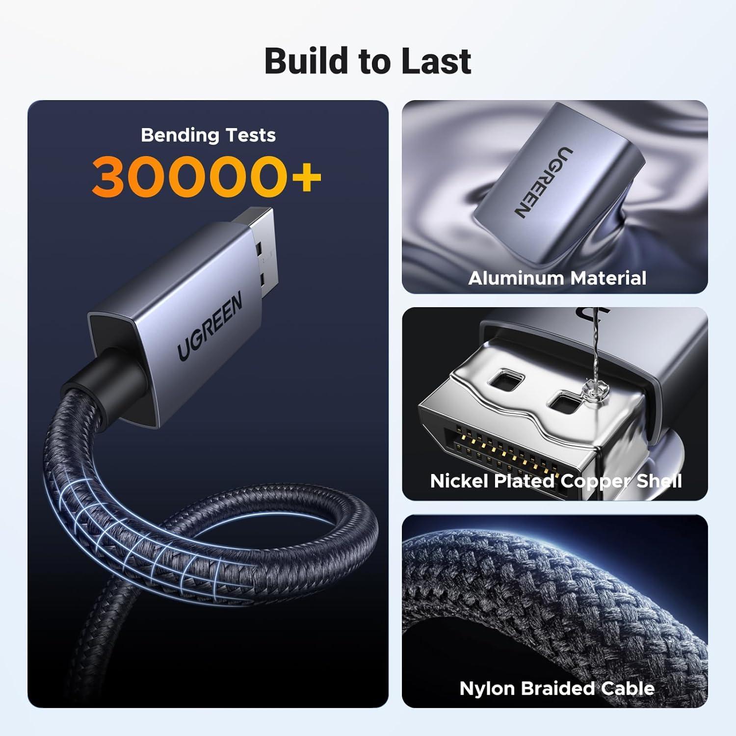 imageUGREEN 2 Pack 4K DisplayPort to HDMI Adapter Unidirectional DP 12 PC to HDMI 14 Converter Braided Cable Male to Female for Desktop Projector Monitor Compatible with AMD NVIDIA Passive 066FT1