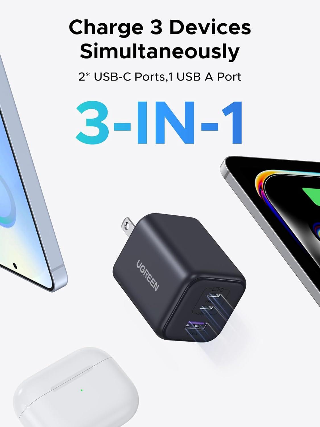 imageUGREEN 45W GaN 3Port Fast Charger 100W USBC to USBC Fast Charge Cable 66 ft Universal PDPPS SuperCharge Bundle for Laptop Phone amp Tablet