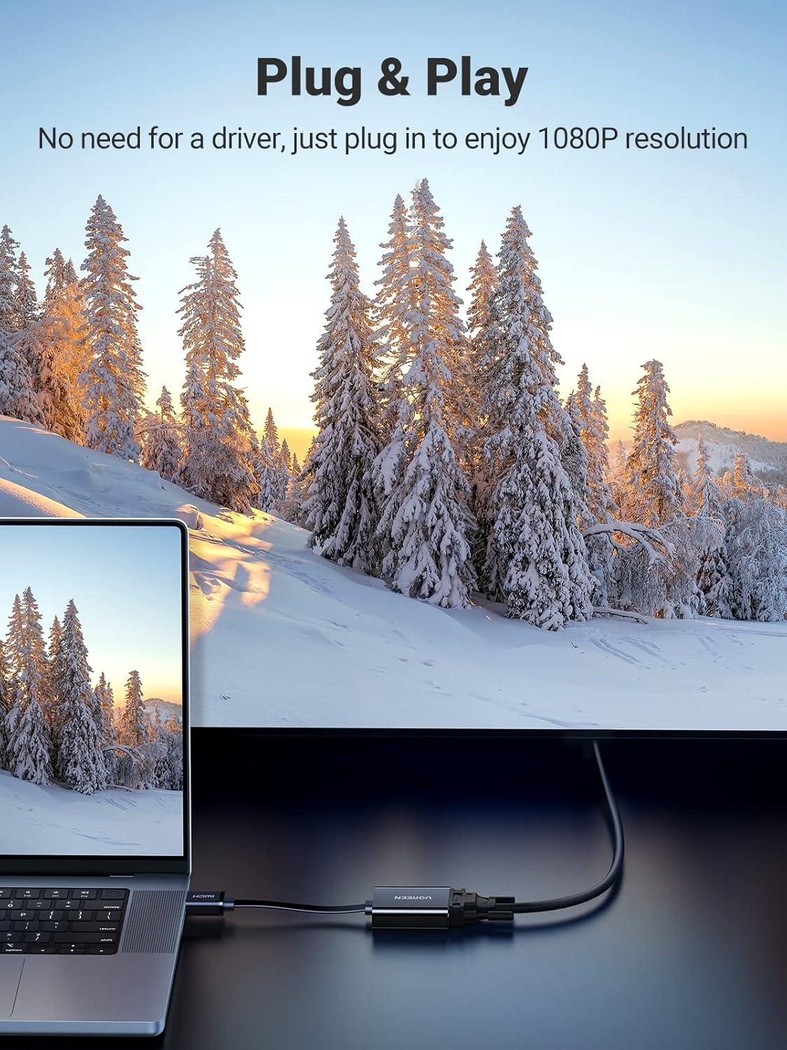 imageUGREEN Active HDMI to VGA Adapter with 35mm Audio Jack HDMI Male to VGA Female up to 1080P for PC Laptop Ultrabook Raspberry Pi Chromebook Black